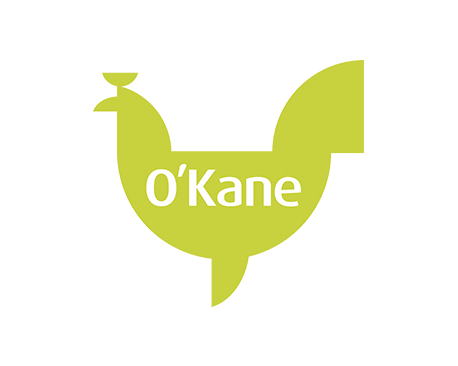 logo O' Kane em formato de um frango verde